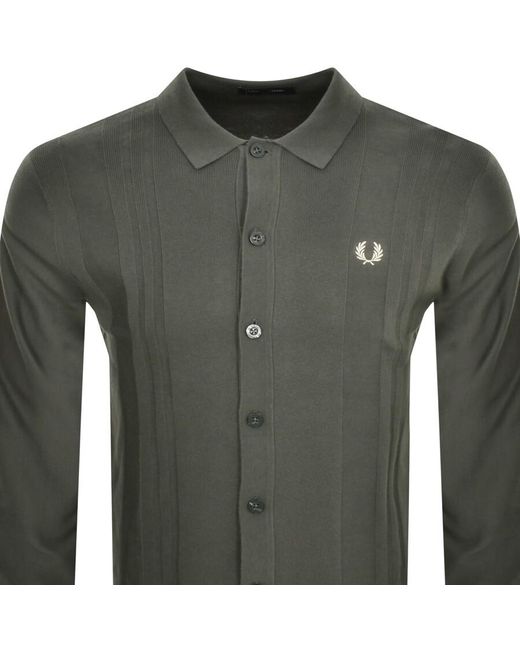 Fred Perry Green Long Sleeved Knit Shirt for men