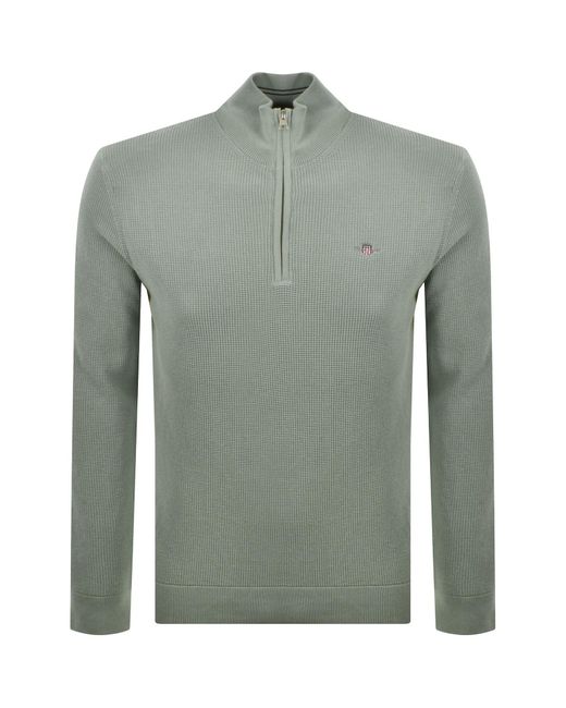 Gant Green Half Zip Knit Jumper Ceramic for men