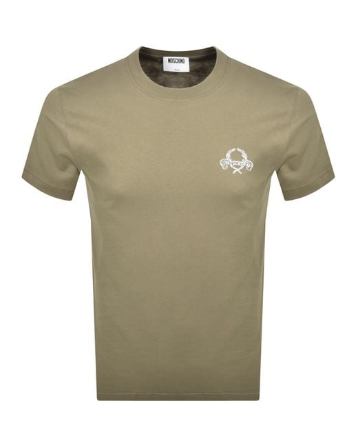 Moschino Green Laurel Crown Logo T Shirt for men