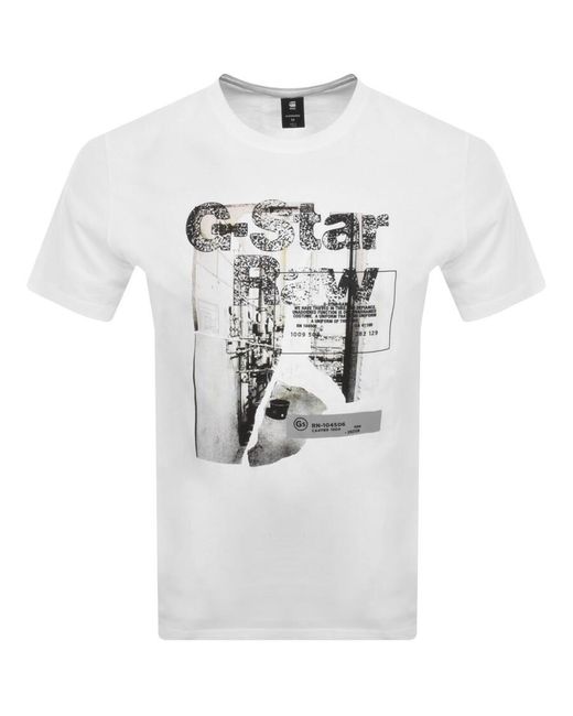 G-Star RAW White Raw Originals Hq Print Logo T Shirt for men