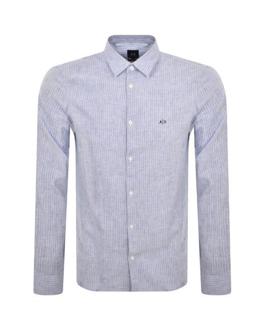 Armani Exchange Blue Long Sleeve Striped Shirt for men