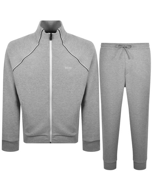 Boss Gray Boss Contrast Piping Tracksuit Set for men