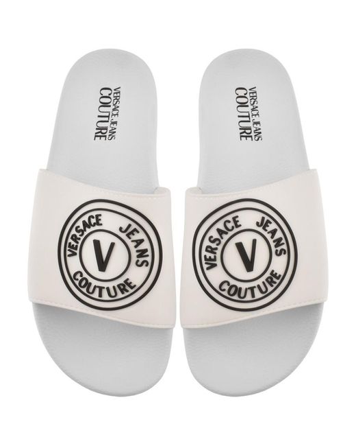 Versace Jeans Couture Denim Couture Logo Sliders in White for Men | Lyst