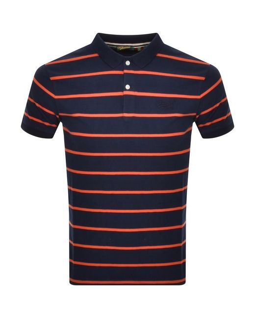 Superdry Blue Stripes Polo T Shirt Navy for men