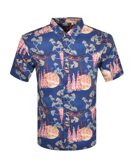 Superdry Blue Short Sleeved Hawaiian Shirt for men