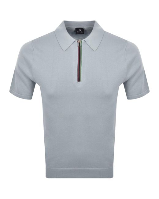 Paul Smith Blue Half Zip Polo T Shirt Light for men