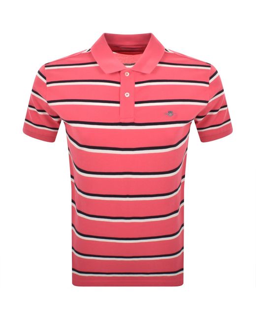 Gant Pink Striped Polo T Shirt Watermelon for men