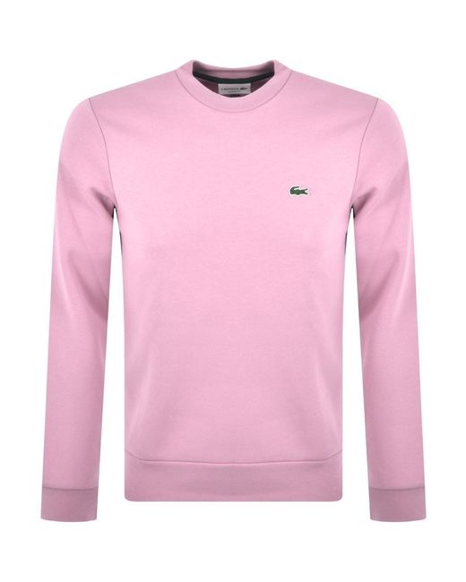 Lacoste Fleece Crew Neck Sweatshirt in Pink for Men | Lyst