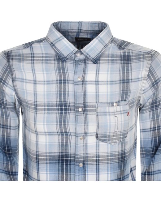 Replay Blue Checked Long Sleeved Shirt for men