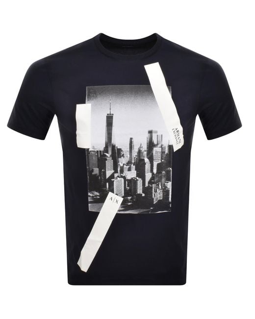 Armani Exchange Blue Crew Neck Graphic T Shirt for men