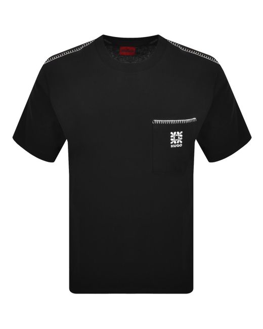 HUGO Black Darro Overlock T Shirt for men