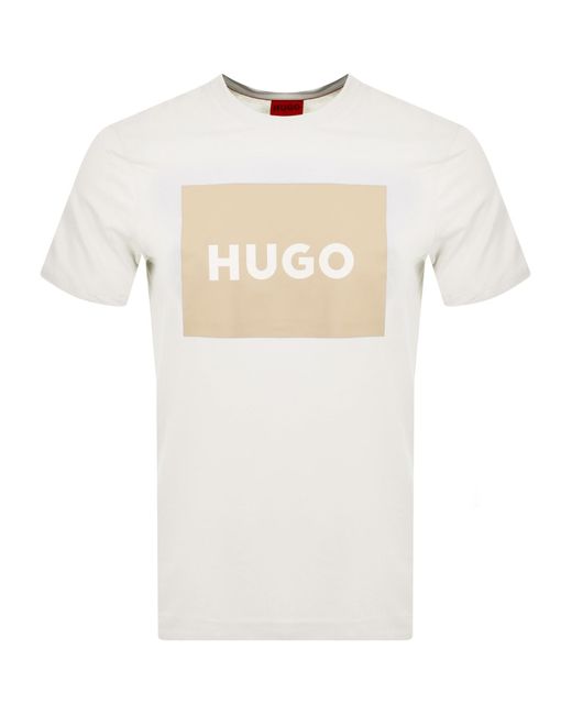 HUGO White Dulive Crew Neck T Shirt for men