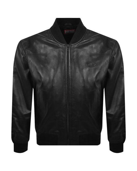 DIESEL Black Logo Detail Leather Jacket for men
