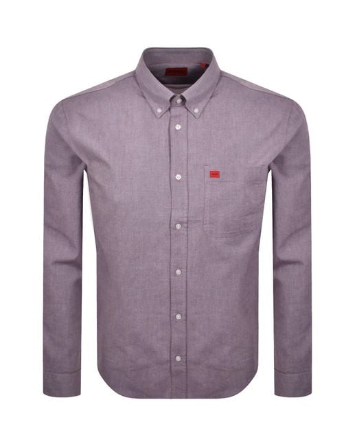HUGO Purple Long Sleeved Evito Shirt Dark for men