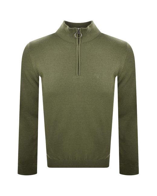Barbour Green Half Zip Knit Jumper for men