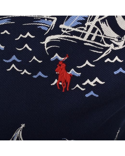 Ralph Lauren Blue All Over Print Polo T Shirt for men