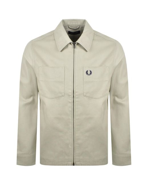 Fred Perry Natural Twill Zip Overshirt Light Oyster for men