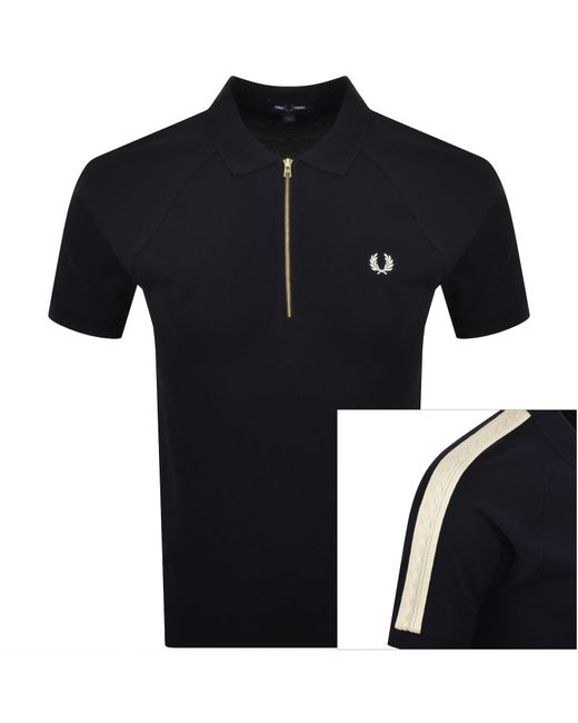Fred Perry Blue Cable Tape Quarter Zip Polo for men