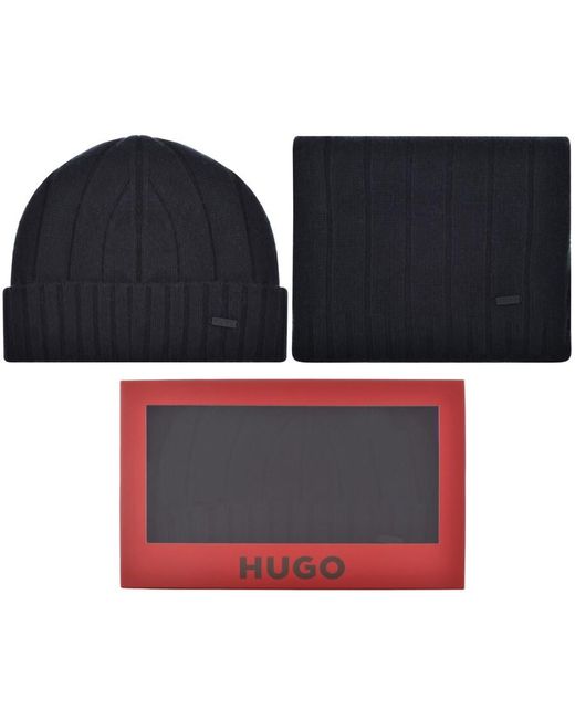 HUGO Black Zohoh Hat And Scarf Gift Set for men