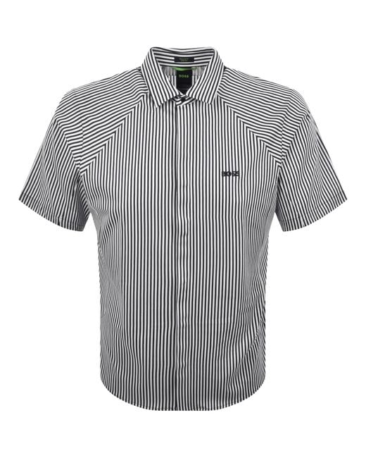 Boss Gray Boss Excurse Short Sleeve Striped Shirt for men