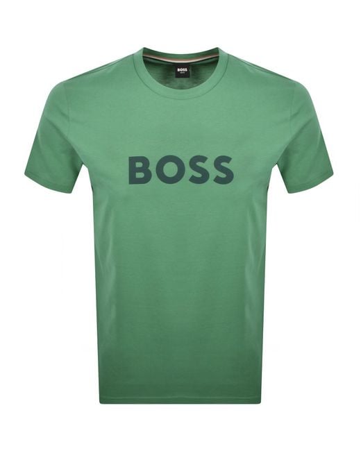 BOSS BUSINESS Green Boss Beachwear Logo T Shirt Open for men