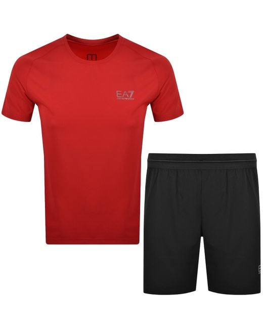 EA7 Red Emporio Armani T Shirt Shorts Set for men
