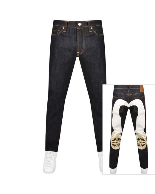 Evisu Black Seagull Print Dark Wash Jeans for men