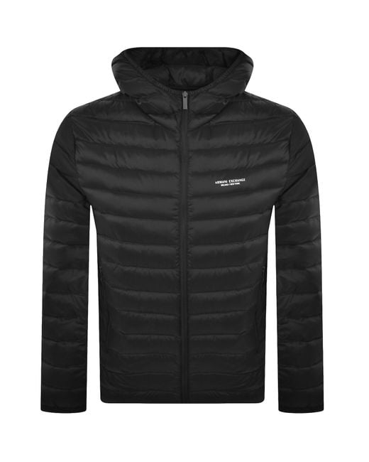 ARMANI EXCHANGE Black Hooded Down Jacket for men