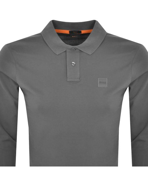 Boss Gray Boss Long Sleeve Passerby Polo T Shirt for men