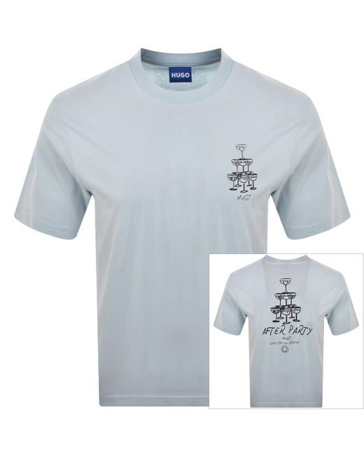 HUGO Blue Printed Artwork T Shirt for men
