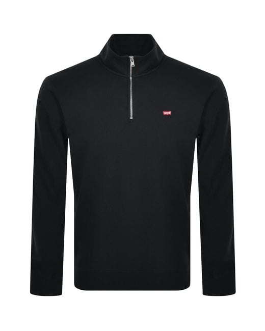 Levi's Black Cotton Quarter-Zip Branded Sweatshirt for men