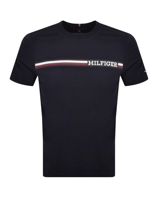Tommy Hilfiger Blue Monotype Chest Stripe T Shirt for men