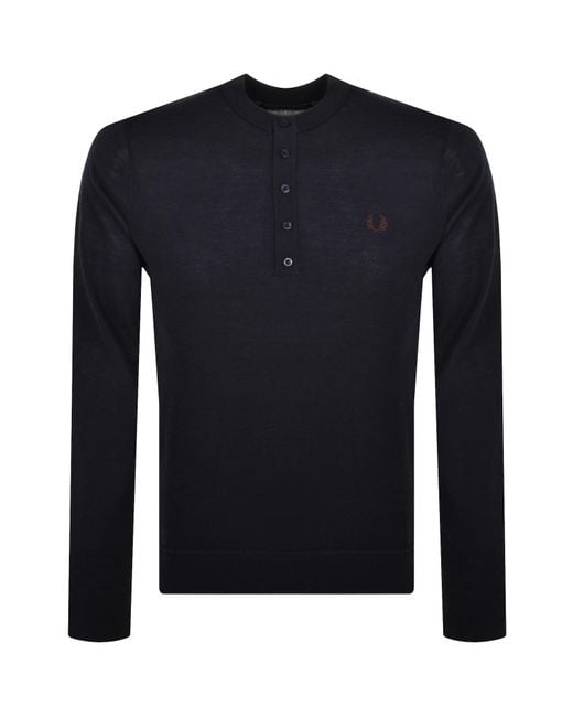 Fred Perry Henley Knit Jumper in Blue for Men Lyst UK