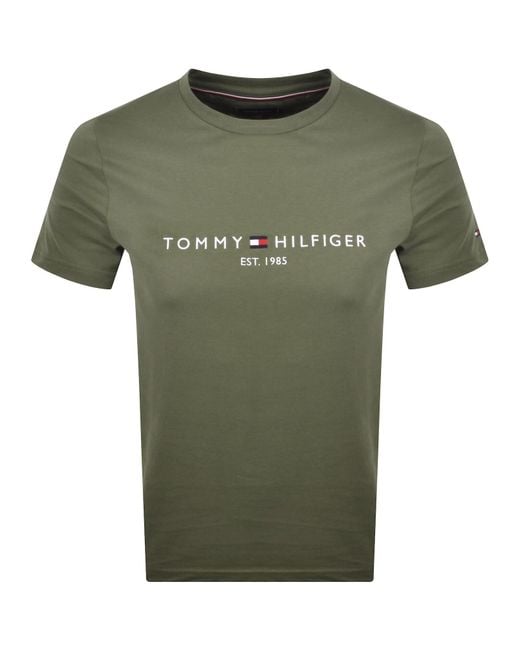 Tommy Hilfiger Green Logo Slim Fit T Shirt for men