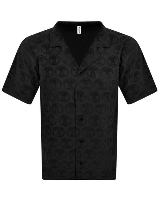 Moschino Black Swim Towelling Short Sleeve Shirt for men
