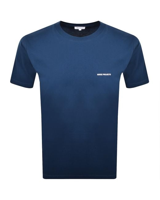 Norse Projects Blue Johannes Logo Print T Shirt for men