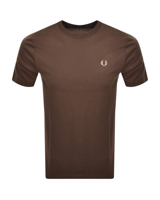 Fred Perry Brown Crew Neck T Shirt for men