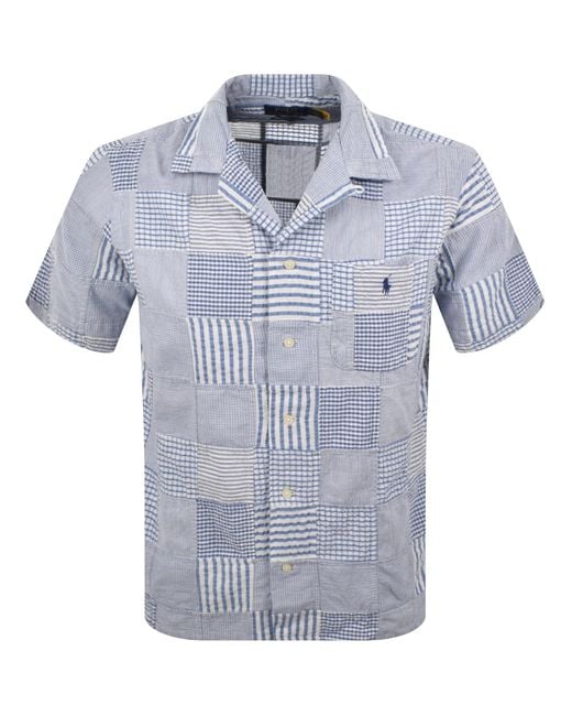 Ralph Lauren Blue Wrinkled Patchwork Shirt for men