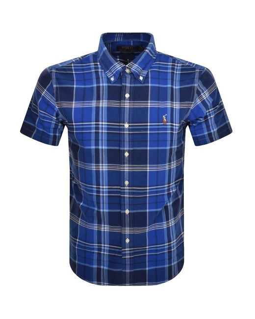 Ralph Lauren Blue Short Sleeve Check Shirt for men