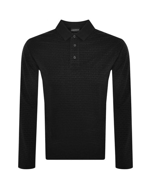 Armani Black Emporio Long Sleeved Polo T Shirt for men