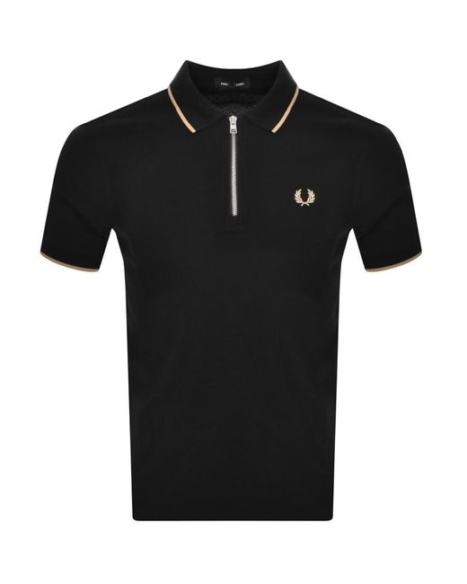 Fred Perry Black Quarter Zip Polo T Shirt for men