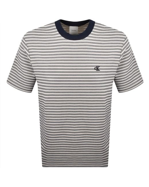Calvin Klein Gray Striped Ottomen T Shirt Off for men