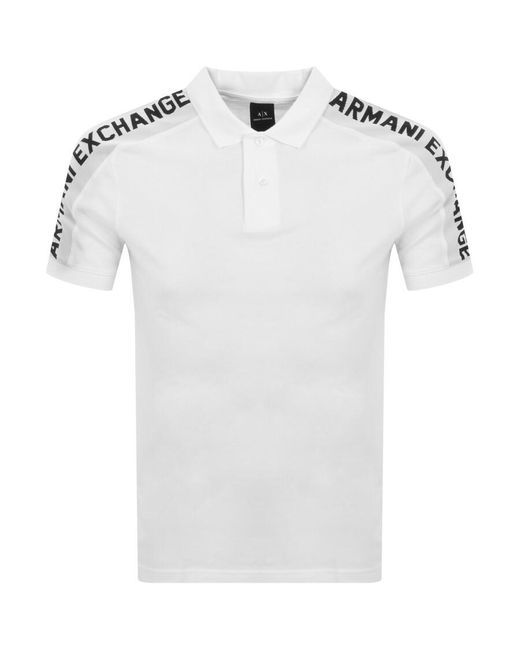 Armani Exchange White Taped Logo Polo T Shirt for men