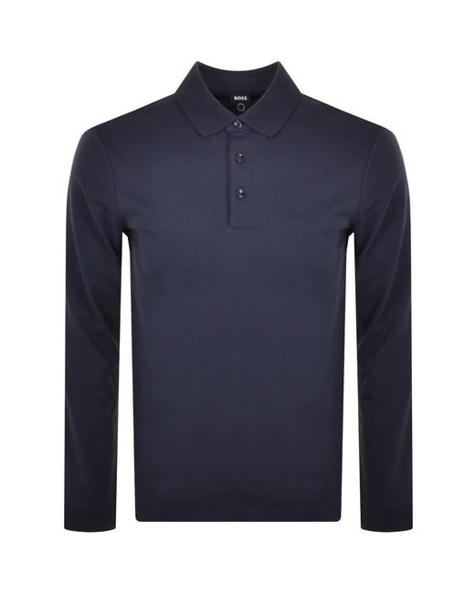 BOSS BUSINESS Blue Boss Pado 30 Long Sleeved Polo T Shirt for men