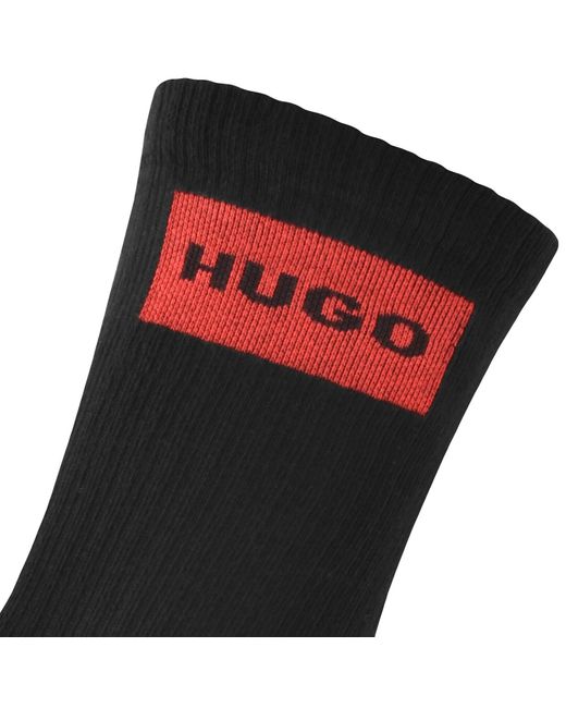 HUGO Black 3 Pack Rib Label Logo Socks for men