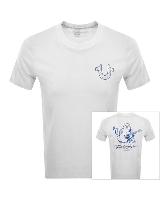 True Religion White Filled Script Buddha T Shirt for men