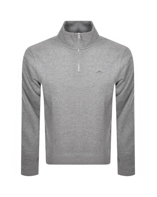 Gant Gray Shield Logo Half Zip Sweatshirt for men
