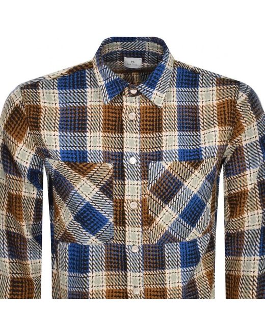 Paul Smith Blue Checked Long Sleeve Shirt for men