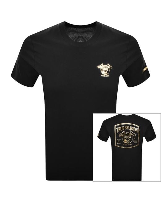 True Religion Black Curved Box T Shirt for men