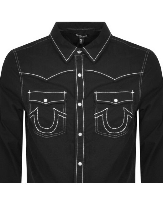 True Religion Black Flatlock Western Shirt for men